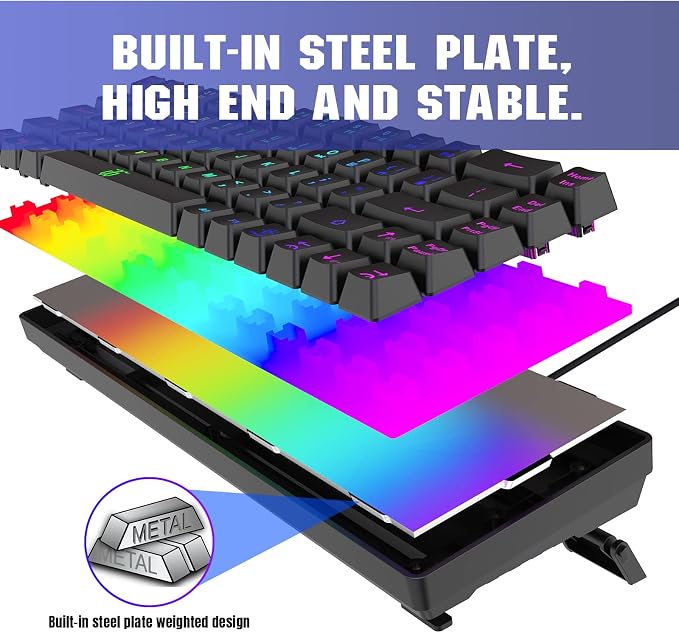 Snpurdiri 60% Wired Gaming Keyboard, 68 Keys, Black | Rainbow Backlit Mini Membrane Gaming Keyboard for Windows PC Gamers