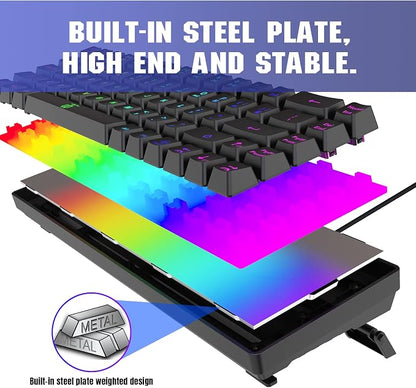 Snpurdiri 60% Wired Gaming Keyboard, 68 Keys, Black | Rainbow Backlit Mini Membrane Gaming Keyboard for Windows PC Gamers
