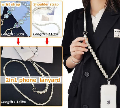 Crossbody Chain Cell Phone Lanyard - Universal Leather+Metal Shoulder Strap With Tether Patches (J)