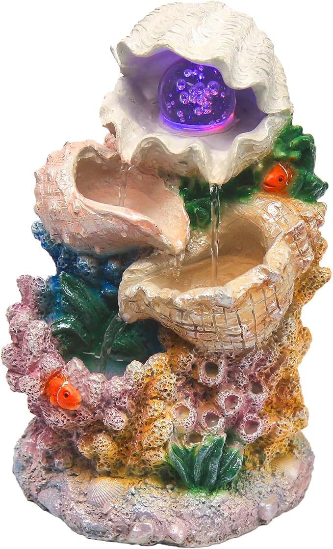 Tabletop Waterfall Fountain Indoor Themed Coral Seashell Tabletop Water Fountain Meditation (Ocean)