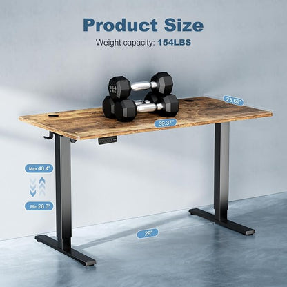 DUMOS 40 Inch Electric Standing Desk, Memory Adjustable Home Office Desk | Sit Stand Up Desk for Work Home Office,Adjustable Desk, Rising Computer Table with Splice Board,Cable Management,Hook,Brown