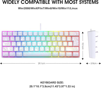 Snpurdiri 60% Wired Gaming Keyboard, 61 Keys RGB Contour Line (White) | Backlit Ultra-Compact Small Gaming Keyboard for PC/Mac Gamer, Typist, Travel, Easy to Carry on Business Trip