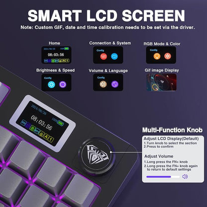 AULA S98 Pro Wireless Mechanical Keyboard with Screen & Knob,2.4GHz/USB-C/BT5.0 Hot Swappable Creamy Keyboard,Pre-lubed Linear Switches,Side Printed PBT Keycaps,RGB Backlit Gaming Keyboards