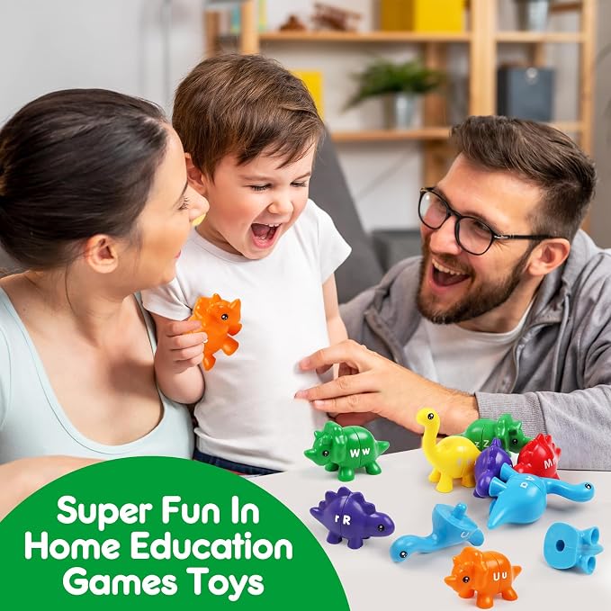 USATDD Matching Letters Dinosaur Toy, Double-Sided ABC Letters Dinosaur Match Game Preschool Fine Motor Toy with Uppercase Lowercase Alphabet, Educational Learning Toys for Toddlers Boys Girls