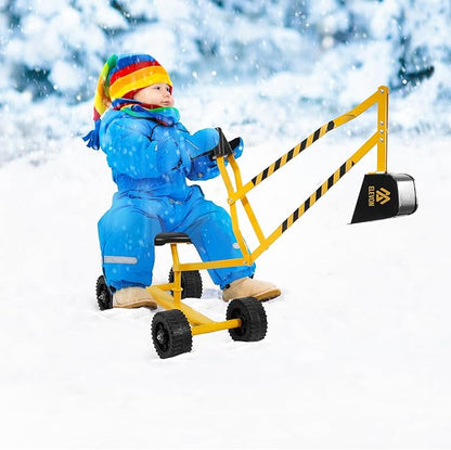 Sand Digger Excavator Toys for Kids Outdoor Sandbox Digger Crane with 360 Degree Rotatable Seat Excavator Ride On Toy Beach Toys Great for Sand Dirt and Snow Steel Outdoor Play Toys, Yellow