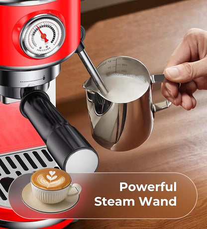 atatix 20 Bar Espresso Machine with Milk Frother, Compact Espresso Maker | Stainless Steel Coffee Machine with Precise Temp Control & 44oz Removable Water Tank for Latte, Cappuccino, Red