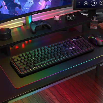 Redragon K526 PRO Wireless RGB Membrane Gaming Keyboard, LED Screen & Knob | See Battery, Mode & Time at a Glance, 0-Delay Tri-Mode, One-Touch Backlit & Media Adjust, 26-Key Anti-Ghost for Combo-Strike
