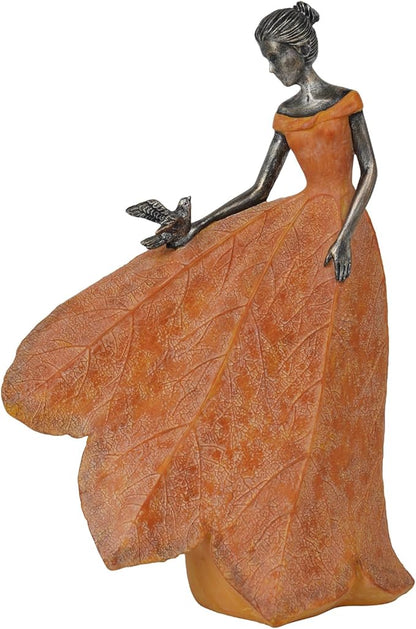 Guichifun Fairy Statue Collection Home Decoration - Orange Leaf Angel Girls Resin Fall Christmas Decor for Outside or Inside Rustic Garden Outdoor Yard Decorations Figurines Gift 8.5 x 5.25 x 12 Inch