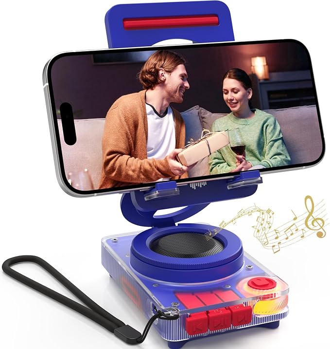 ANCwear Bluetooth Speaker Phone Stand for Desk, Portable Wireless Speaker with Adjustable Cell Phone Holder, Bluetooth 5.4 Audio Stand with TF Card Slot for Kitchen Bedside, Cool Tech Gift (Blue)