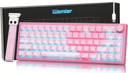 Womier 60% Keyboard QMK/VIA, Pink Gaming Mechanical Keyboard Creamy | Hot Swappable Gasket Mount RGB Wired Jade Keyboard, Jelly Keycaps POM Linear Switch for Windows/MAC(VK66 PRO Jelly)
