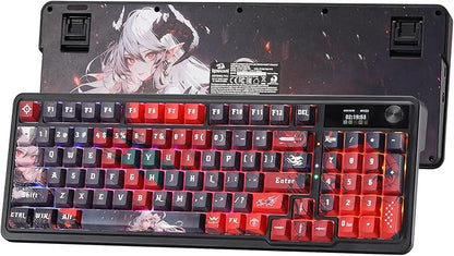 Redragon K719 PRO Wireless RGB Gasket Gaming Keyboard, Dye-Sub Anime Keycap | Easy-Control LED Info Display, 0-Delay Tri-Mode, Cushioned 5-Layer Noise Dampening for Creamy Thocky Sound, 95% Layout