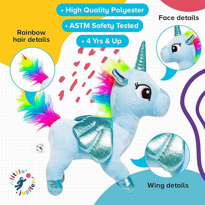 Little Jupiter Plush Pet Set w/Purse - Unicorn Stuffed Animals - Stuffed Animals for Girls - Plush Toy - S Unicorn Gift for Age 4-5 - 6-7 yrs (Light Blue)