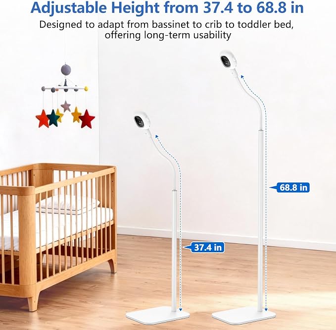 Floor Stand for Nanit Baby Monitor, Baby Camera Stand for Nanit Pro/Plus with Anti-fall Design & Heavy-Duty Base, 37-69" Adjustable Height Flexible Nanit Camera Mount for Crib, No Tools or Wall Damage