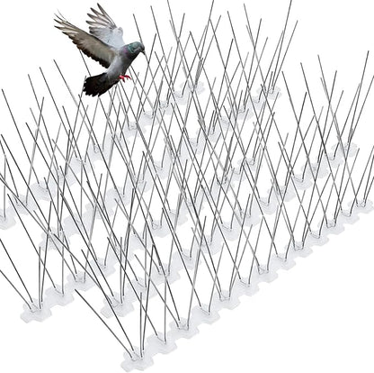 Bird Spikes Stainless Steel 100ft Coverage 93 Pack for Pigeons Small Birds Outdoor Use Bird Prevention Strips for Fence Woodpeckers with 304 Stainless Steel Pins and Plastic Base Not Rusty