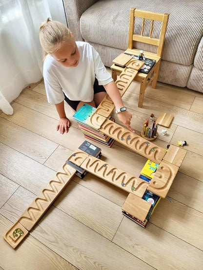Marble Run Track Race Personalized Wooden Maze Board Ball Run Course Gift for Kids Run Race Winding Track Roller (Set of 4)