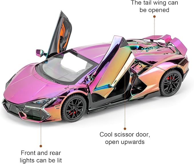 1/24 Scale Colorful Lambo Revuelto Diecast Car Model, Collectible Diecast Toy Car with Lights and Sounds, Pull Back Vehicles Toy for Adults Kids Birthday Gifts Decoration