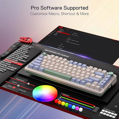 Redragon K673 PRO Wireless 81-Key RGB Gasket Gaming Keyboard, Scroll Knob | Multi-Function Control Wheel, 0-Delay Tri-Mode, Cushioned 5-Layer Noise Dampening for Creamy Thocky Sound, Compact 80% Size