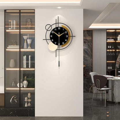 Large Wall Clock for Living Room Decor Modern Wall Clock with Pendulum Silent Quartz Battery Operated Metal Decorative Clock for Dining Room,Kitchen,Home,Bathroom,Bedroom,17.7x27.3 in
