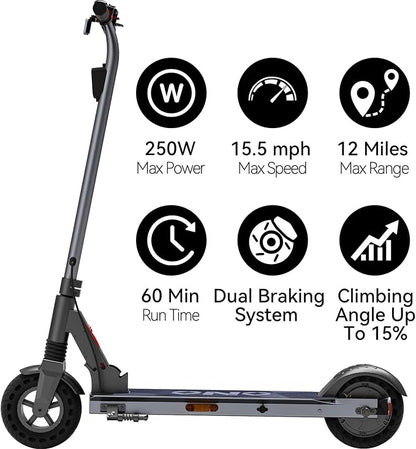 Electric Scooter for Big Kids/Teens - 250W Motor, 15.5 mph Top Speed, Rear Foot Brake, Folding E-Scooter for Riders