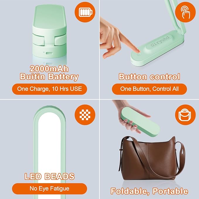 LED Desk Lamp for Office Home & Battery Operated Lamp Rechargeable Lamp Foldable & Portable Light, LED Desk Light Strip, 3 Brightness Dimmable Small Desk Lamp Wireless Reading Lamp