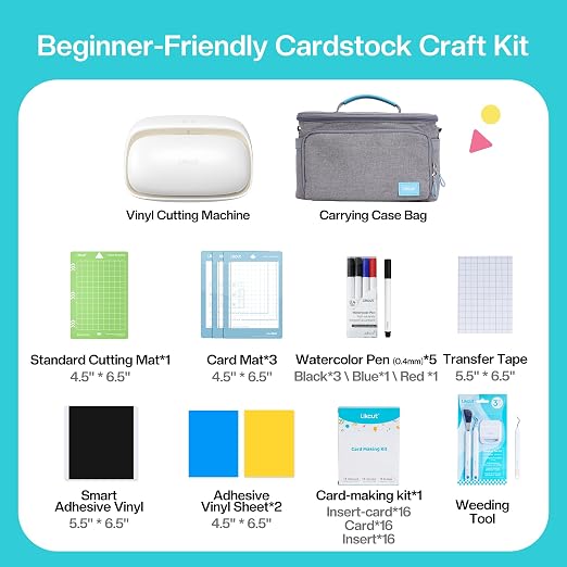 Likcut Vinyl Cutter Machine Cardstock Creator Bundle, Smart Compact Sticker Maker with Carrying Case & Accessories, Beige