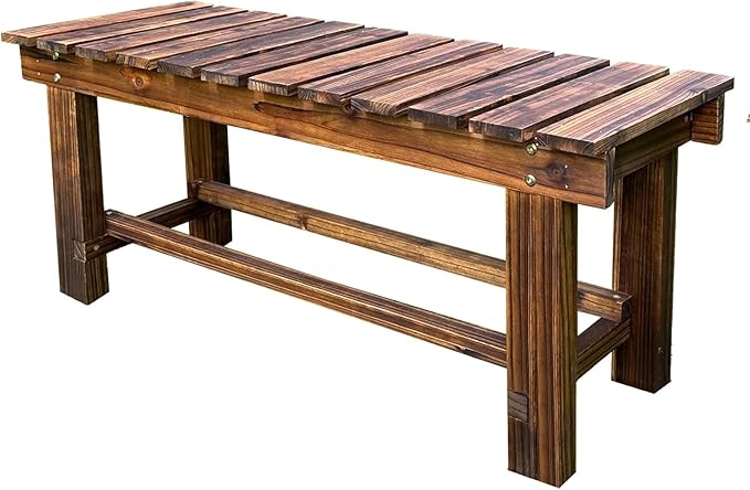 Outdoor Garden Bench, 2-Person Wood Patio Bench Weatherproof Outdoor Backless Bench, Anti-Corrosion and Anti-Rust Garden Benches for Garden Lawn Porch Park Backyard (Carbonized,35.5''/90cm)