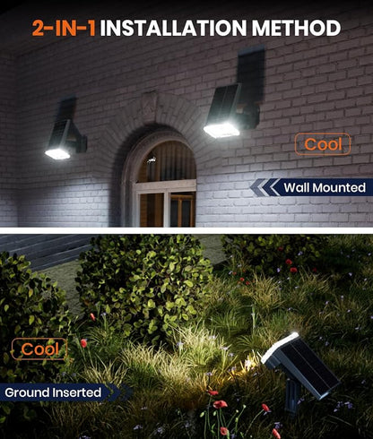 Solar Spotlights Outdoor Waterproof IP67,4 Pack Adjustable Wall&Ground Solar Lights Powered with 3 Colors, 3 Modes, Dusk to Dawn for Pathway/Garden/Yard/Patio/Driveway/Landscape Lighting Outside Décor
