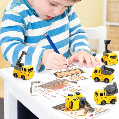 Thigreact Valentines Cards for Kids Classroom - Valentines Day Gifts for Kids - 24 Construction Vehicles Toys Card Bulk - Valentine Exchange Cards for Toddlers Boys School Party Favors