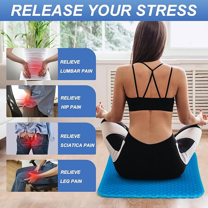 Gel Seat Cushion for Long Sitting - 20" x 20" x 1.8" (Extra Thick＆Soft) Gel Cushion for People Over 140 lbs, Pressure Relief Cushion for Office Chair, Egg Cushions for Wheelchair, Gel Pad for Car