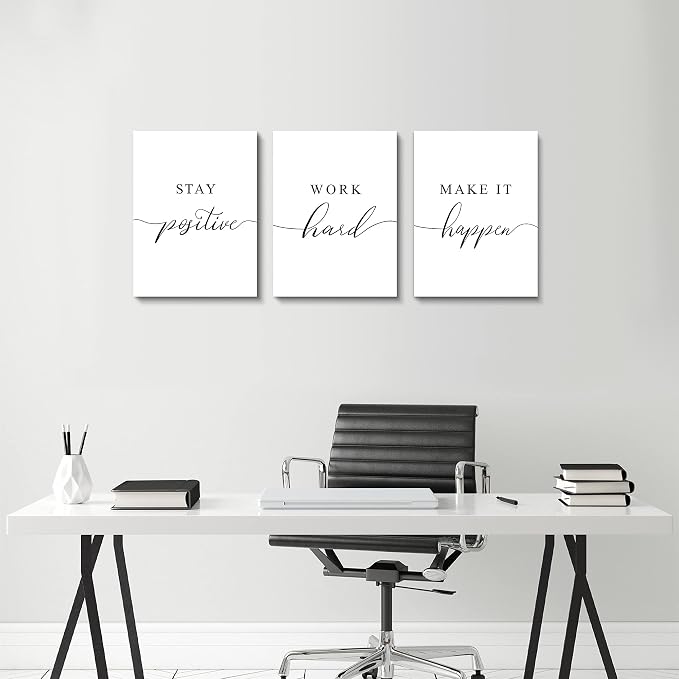 Framed Canvas Wall Art Positive Quote, Office Art, White Large Poster, Motivational Artwork Set of 3 Prints, Inspirational Poster Prints (G-3pcs,12x16inchx3pcs)