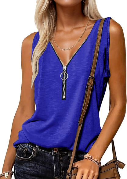 Halife Womens Half Zip V Neck Tank Tops Summer Sleeveless Shirts Casual Loose Top Blouses T Shirts