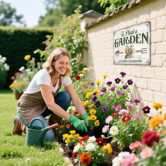 Garden Metal Tin,To Plant A Garden Is To Believe In Tomorrow Sign | Vintage Wall Art for Outdoor Garden Porch Patio Yard Wall Decor