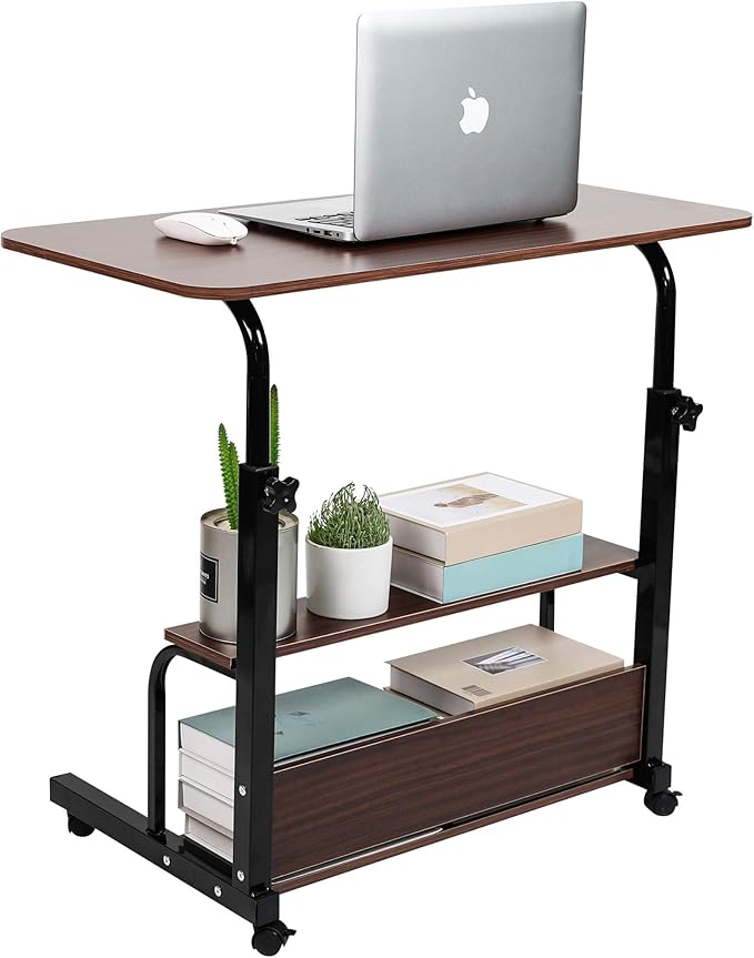 Portable Computer Desk Adjustable Home Office Desk Bedside Universal Movable Table Small Spaces Furniture Storage Convenient Desk Home Office Living Room Sofa Desk Size 15.7 * 31.5 Inch,Pure Brown