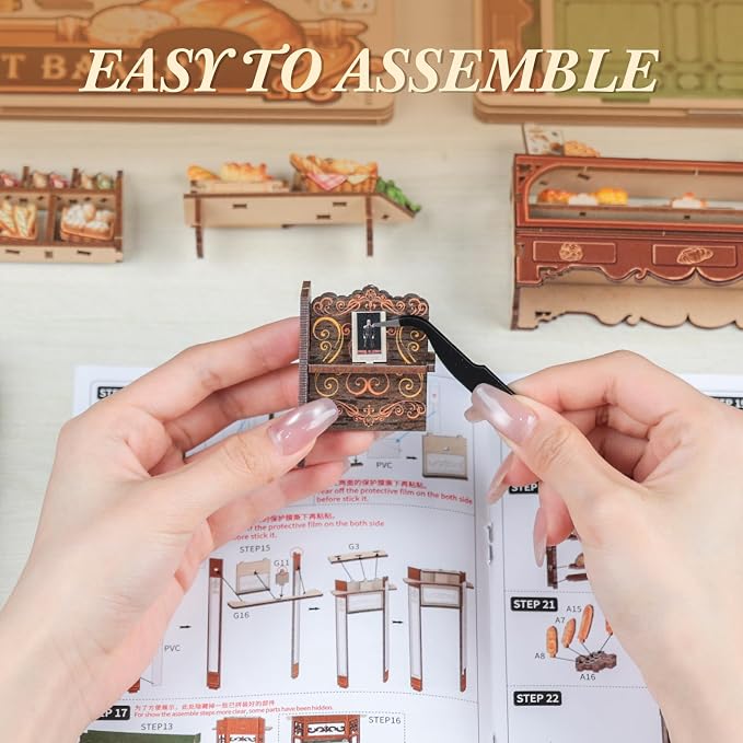 CUTEBEE Book Nook Kit, DIY Miniature House Kits for Adult and Teens, Dollhouse Booknook Tiny House, Bookshelf 3D Wooden Puzzle, DIY Craft Gifts for Family and Friends (Mrs.Hunt Bakery)