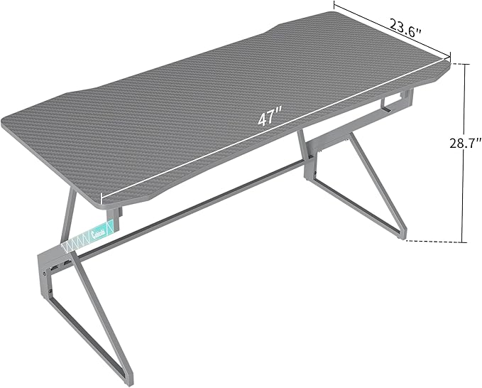 CubiCubi Simple Gaming Desk Z Shaped 47 inch Gamer Workstation, Home Computer Carbon Fiber Surface Gaming Desk PC Table with Headphone Hook, Grey
