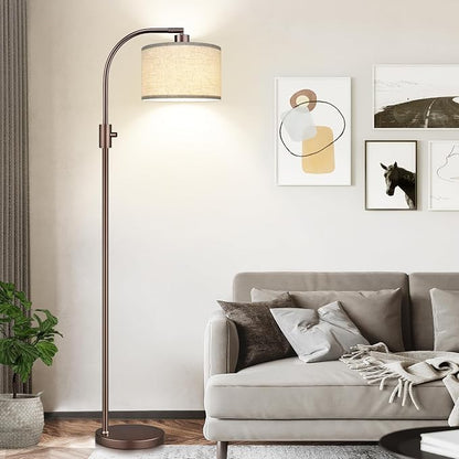 Nintiue Upgraded Modern Arc Dimmable Tall Standing Floor Lamp with Linen Shade, 1200 Lumens LED Bulb Included, for Living & Reading Room, Bedroom, Office & Nursery, Brown