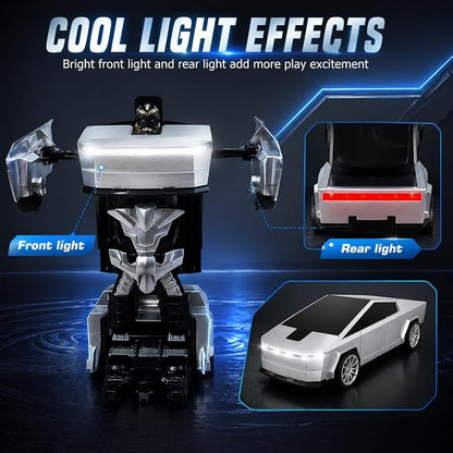 Transformer RC Car, 2-in-1 Transforming Robot Car Toy, 2.4GHz Remote Control Cyber RC Truck, 360° Rotating Drift Stunt Car, Rechargeable Toy Gift for Boys Ages 4-12