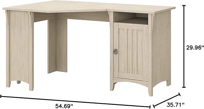 Bush Furniture Salinas 55 Inch W Corner Desk with Storage Cabinet, Antique White (SAD155AW-03)