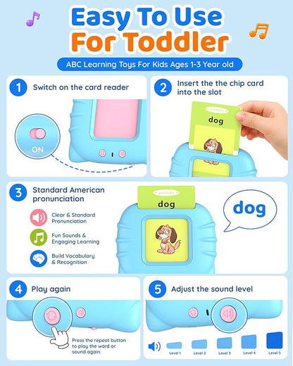 Aullsaty Talking Flash Cards for Toddlers 1-5 Years Old, Upgraded 536 Sight Words with 6 Songs Montessori Autism Sensory Toys, Educational Learning Speech Therapy Birthday Gifts for Boys Girls (Blue)