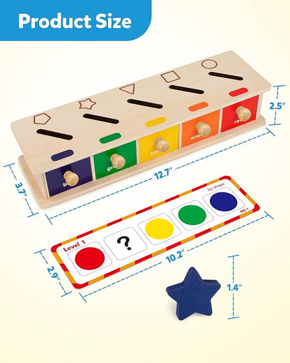 Coogam Montessori Toys Wooden Color Shape Sorting Box Game Geometric Matching Blocks Early Learning Educational Toy Gift for 3 4 5 Year-Old Baby Toddlers