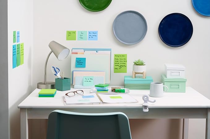 Post-it 100% Recycled Super Sticky Notes, 3 x 3 in, Pastels, 12 Pads | School Supplies and Office Products, 2X the Sticking Power
