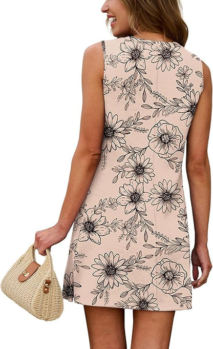 WIHOLL Casual Dresses for Women Crewneck Sleeveless Tank Dress Summer Spring Boho Vacation Clothes