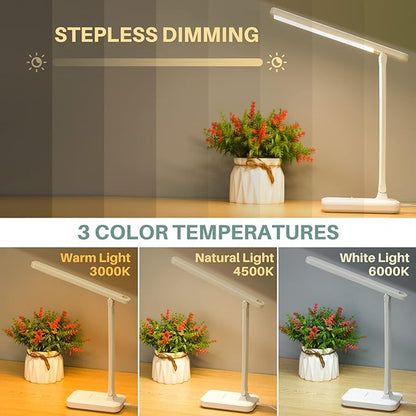 LED Desk Lamp with Touch Control for Reading, No Flicker, 3 Color Modes, Foldable for Table and Eye Caring for Office, Home, Dormitory, USB Interface DC5V 1A