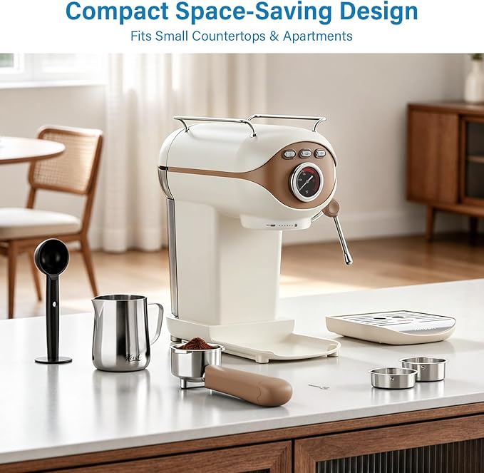 XIXUBX Espresso Machine, Compact Espresso Maker with Milk Frother | 20-Bar Pump, PID Control, Low Vibration Coffee Maker, for Small Kitchen, Home, Brews Latte, Cappuccino