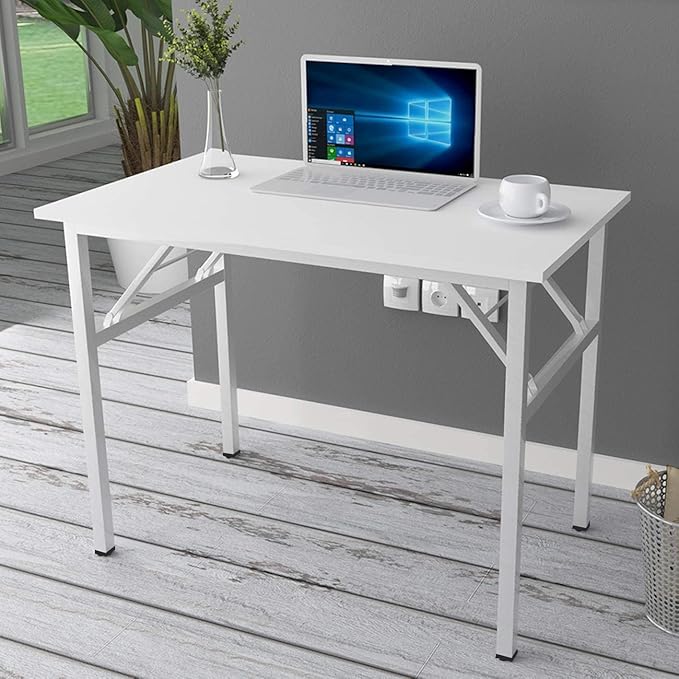 SogesGame Study Computer Desk 39.4 Inch Home Office Writing Small Desk, Modern Simple Style PC Table, Foldable Desk No Install Needed, White