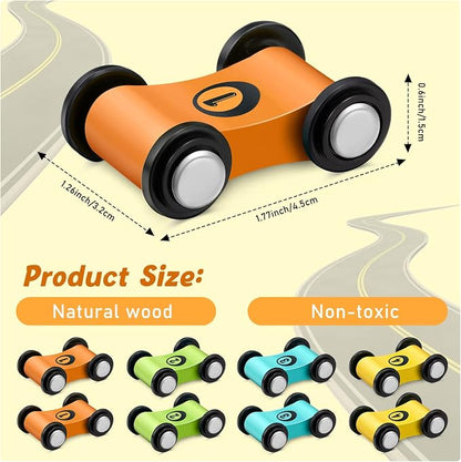 Sotiff 8 Pieces Wooden Mini Car Wood Race Car Track Ramp Replacement Toy Vehicle Play Sets for Toddlers Party Gift