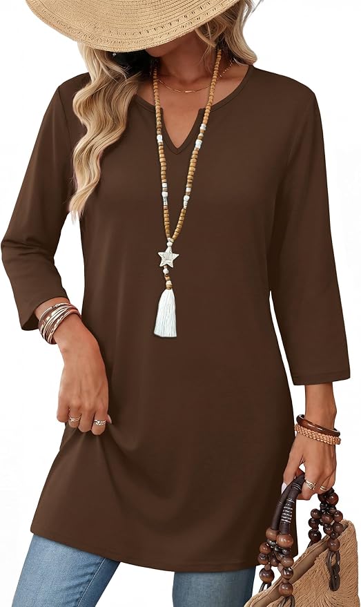 OFEEFAN Summer Boho Tops For Women 3/4 Length Sleeve Womens Tops Vacation Outfits