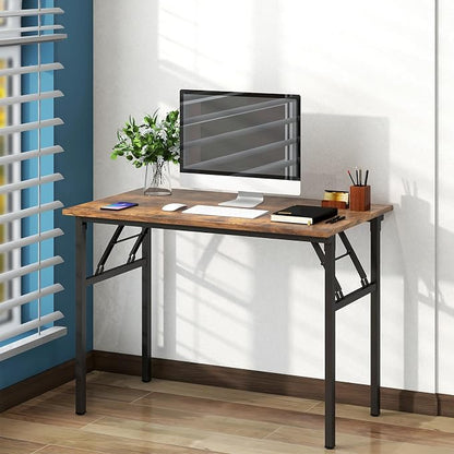 Need Office Computer Desk 39.3 Inch Sturdy Folding Laptop Table Retro | Black Frame Writing Gaming Work Table/Foldable Home Office Desk/Sewing Table, No Assembly Required
