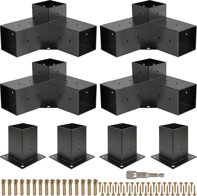 Pergola Kit, Pergola Brackets 3-Way Right Angle Corner Bracket Woodworks DIY Post Base Kit, Wooden Beams for Gazebos Patio Pergolas Log Cabin