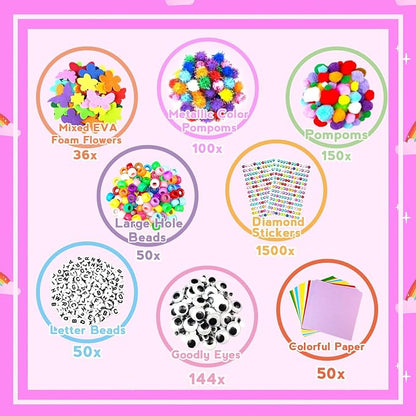 ZEIZHUBN Arts and Crafts Supplies for Kids Crafts Kit with Pipe Cleaners DIY Crafts for Kids Art School Supplies Materials All in Crafting Box Craft Supply Set Gifts for Kid Girls Boys Age 4-8, 8-12